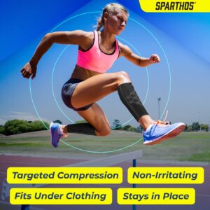 Sparthos Calf Compression Sleeve (Pair) – Leg Compression Brace for Men and Women – Shin Splint Calf Pain Relief Calves Blood Circulation Sports Support Running Walking Cycling Yoga (Black-M)