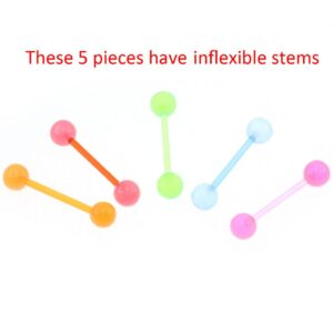 Oasis Plus 10pcs 14G Glow in The Dark Flexible Bioplast Tongue Ring Nipple Barbell 6mm Acrylic Balls