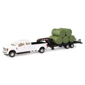 tomy john deere ford pickup with gooseneck trailer with bales & bale holder, white, green, unisex children