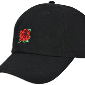 JLGUSA Red Rose Embroidered Dad Cap Hat Adjustable Polo Style Unconstructed (Black)