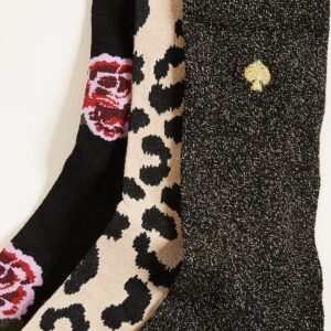 Kate Spade New York 3-Pack Boxed Rose Leopard Crew Socks Black One Size