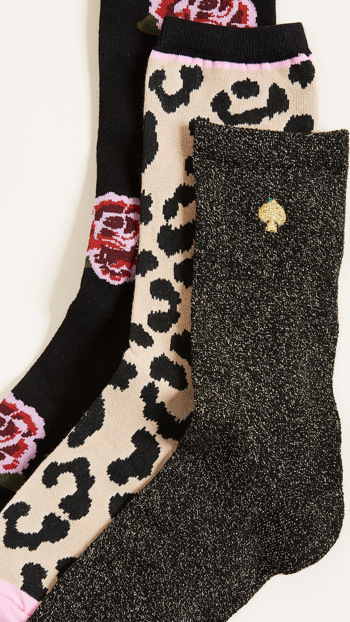 Kate Spade New York 3-Pack Boxed Rose Leopard Crew Socks Black One Size