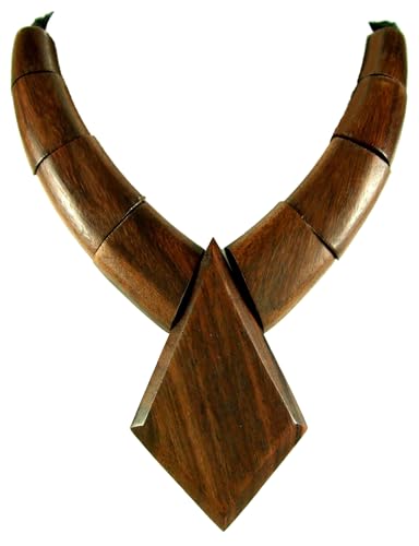 Swimmi Natural Wood Necklace, Large Boho Tribal Wooden Necklace for Women Men, adjustable 18-30 inch Waxed Cord Handcrafted Sono Wood Necklace GA082