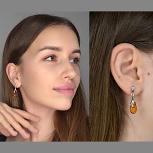 Amber Earrings - GIA Certified Baltic Amber Earrings "Tina" - Dangle Earrings - Sterling Silver Jewelry Collection