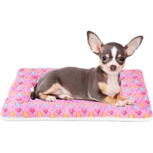 Mora Pets Dog Bed Crate Pad Ultra Soft Pet Bed with Cute Star Print Washable Crate Mat for Large Medium Small Dogs Reversible Fleece Dog Crate Kennel Mat Cat Bed Liner 21 x 12 inch Pink