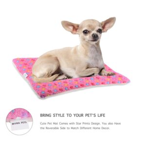 Mora Pets Dog Bed Crate Pad Ultra Soft Pet Bed with Cute Star Print Washable Crate Mat for Large Medium Small Dogs Reversible Fleece Dog Crate Kennel Mat Cat Bed Liner 21 x 12 inch Pink