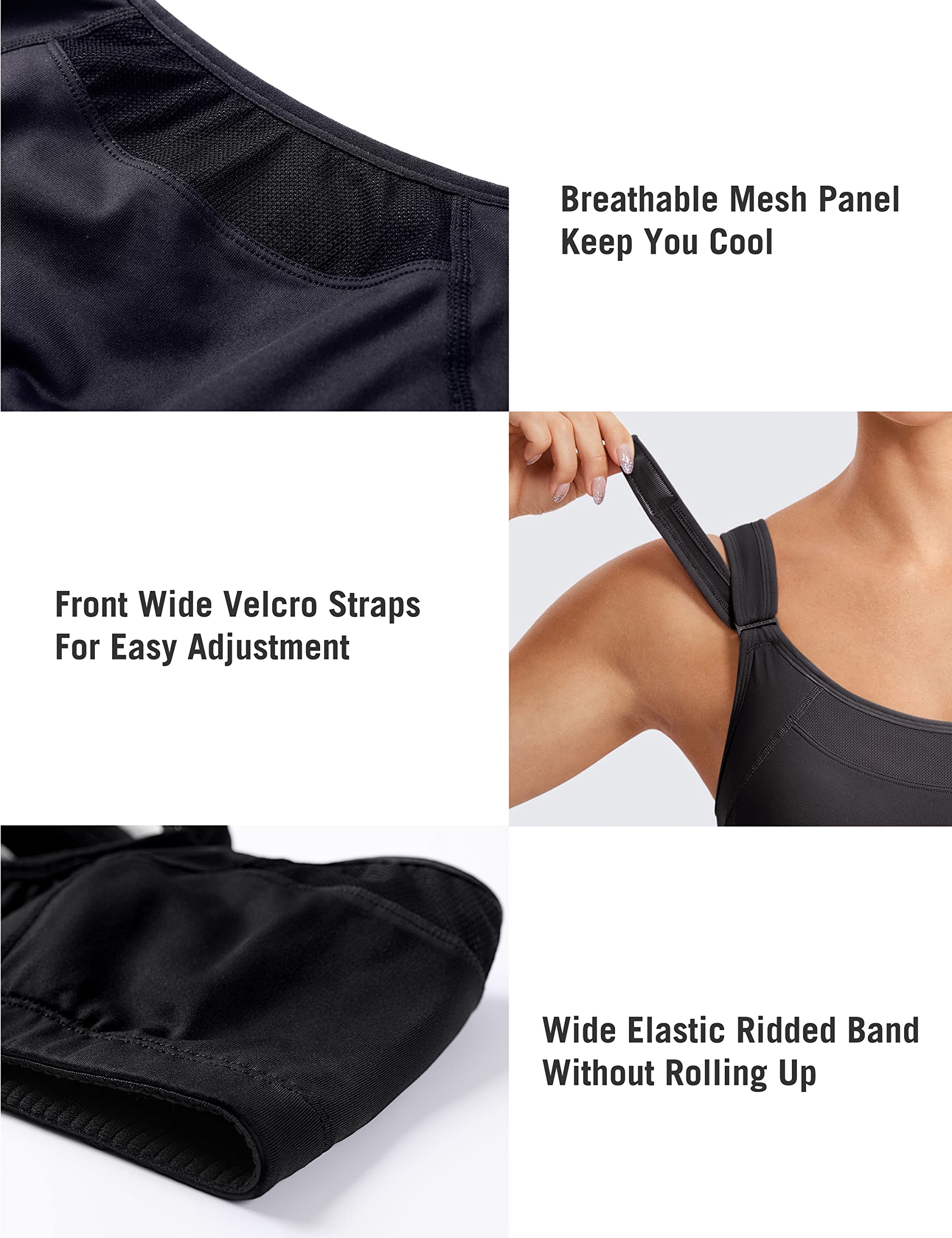 SYROKAN Front Adjustable Sports Bras for Women High Impact Wirefree Comfort No Bounce Support Workout Running Bra Black 36B