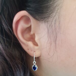 Dazzlingrock Collection - 10K 7X5 MM Each Oval Lab Created Blue Sapphire & Round Diamond Dangling Drop Earrings, White Gold