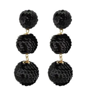 coiris black sequin ball dangle stud earrings for women beaded statement drop earrings（er1084-black）