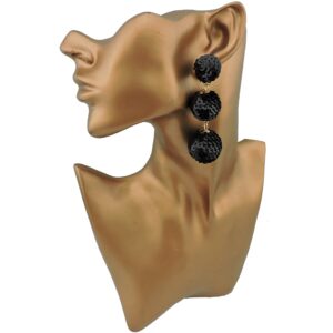 Coiris Black Sequin Ball Dangle Stud Earrings for Women Beaded Statement Drop Earrings（ER1084-black）