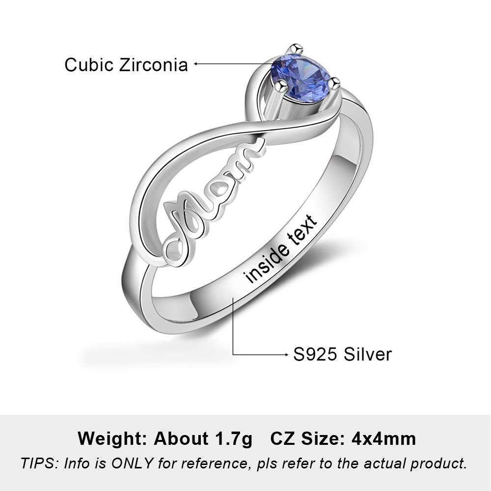 Personalized Mom Jewelry with Simulated Birthstone Infinity Family Cubic Zirconia Ring for Mother (7)