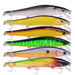 PROBEROS Minnow Bass Fishing Lures - Jerkbait Sinking Lure Set Hard Baits Crankbait for Trout Catfish Musky Bluegill Fishing Plug 6Pcs/kit