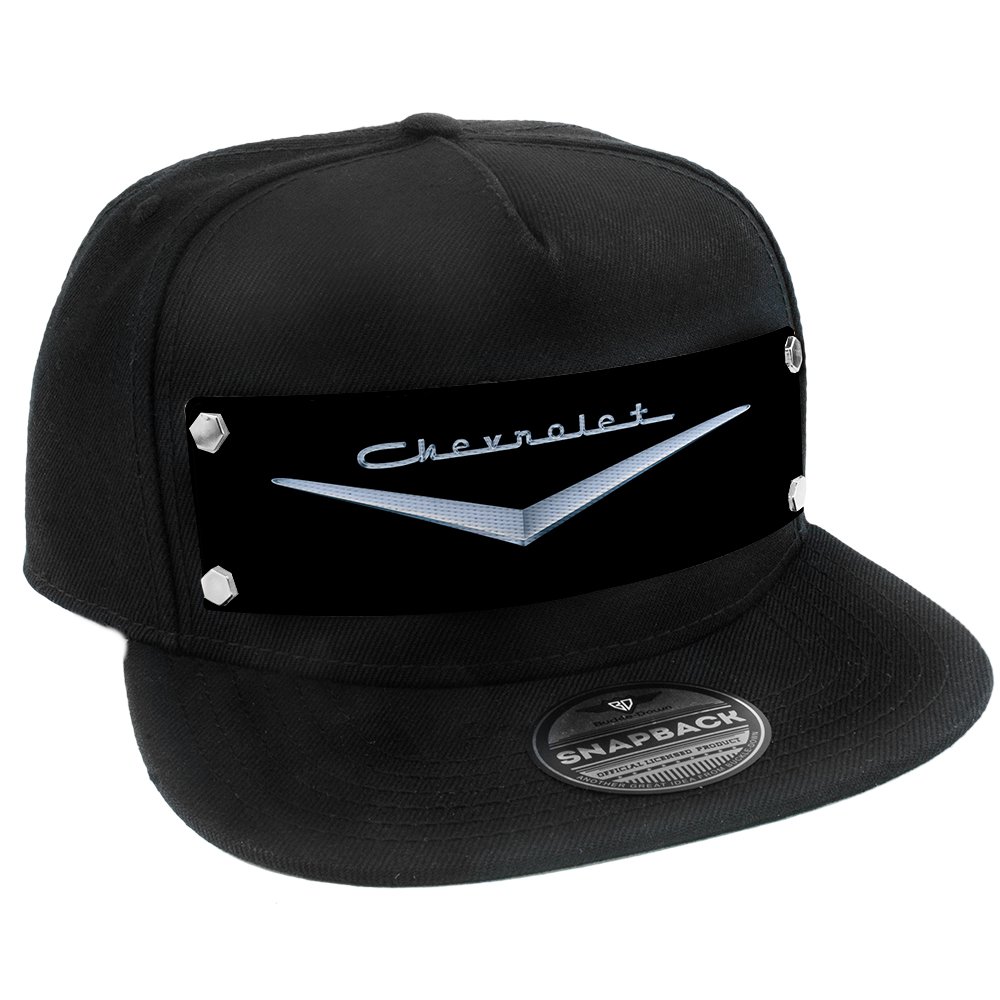 Buckle-Down Men's Snapback Hat-1955-57 Chevrolet V Emblem Black/Silver, Multicolor, One Size Fits Most