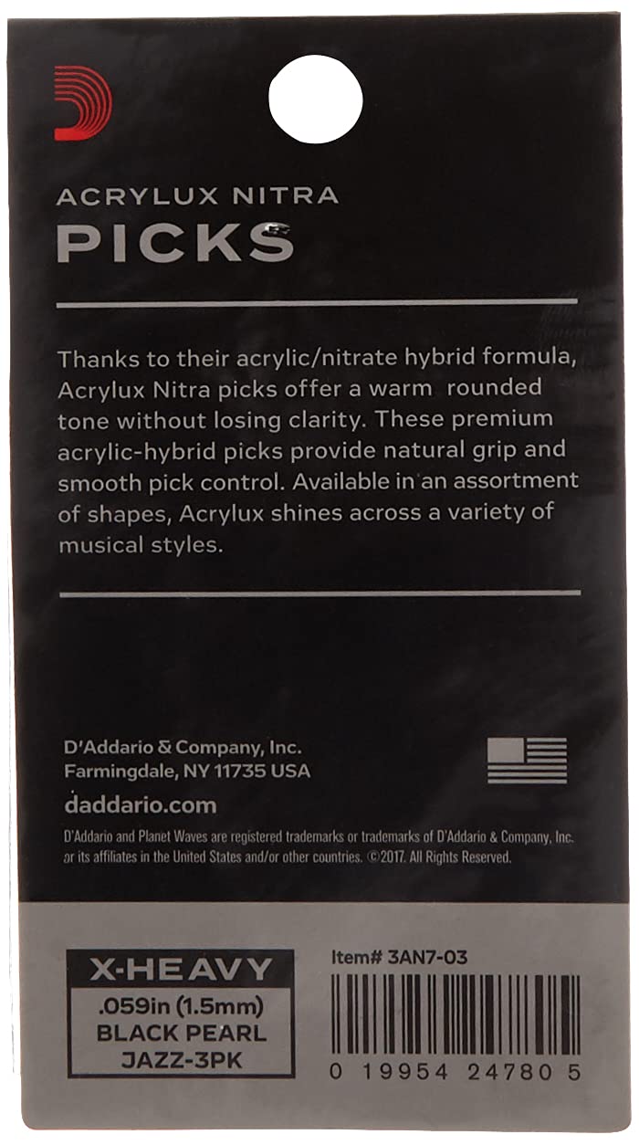 D'Addario Acrylux Nitra Jazz, 3-Pack (3AN7-03), Black