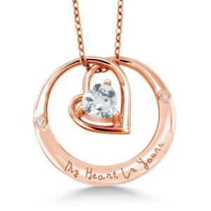 gem stone king 18k rose gold plated silver `my heart is yours` aquamarine and diamond pendant