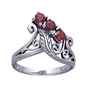 Sterling Silver 3-Stone Faceted Garnet Flower and Leaf Ring Size 8(Sizes 5,6,7,8,9,10,11,12)