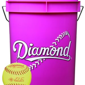 Diamond 6-Gallon Pink Ball Bucket with 18 DRC-10RFPSC 10-inch Yellow Softballs