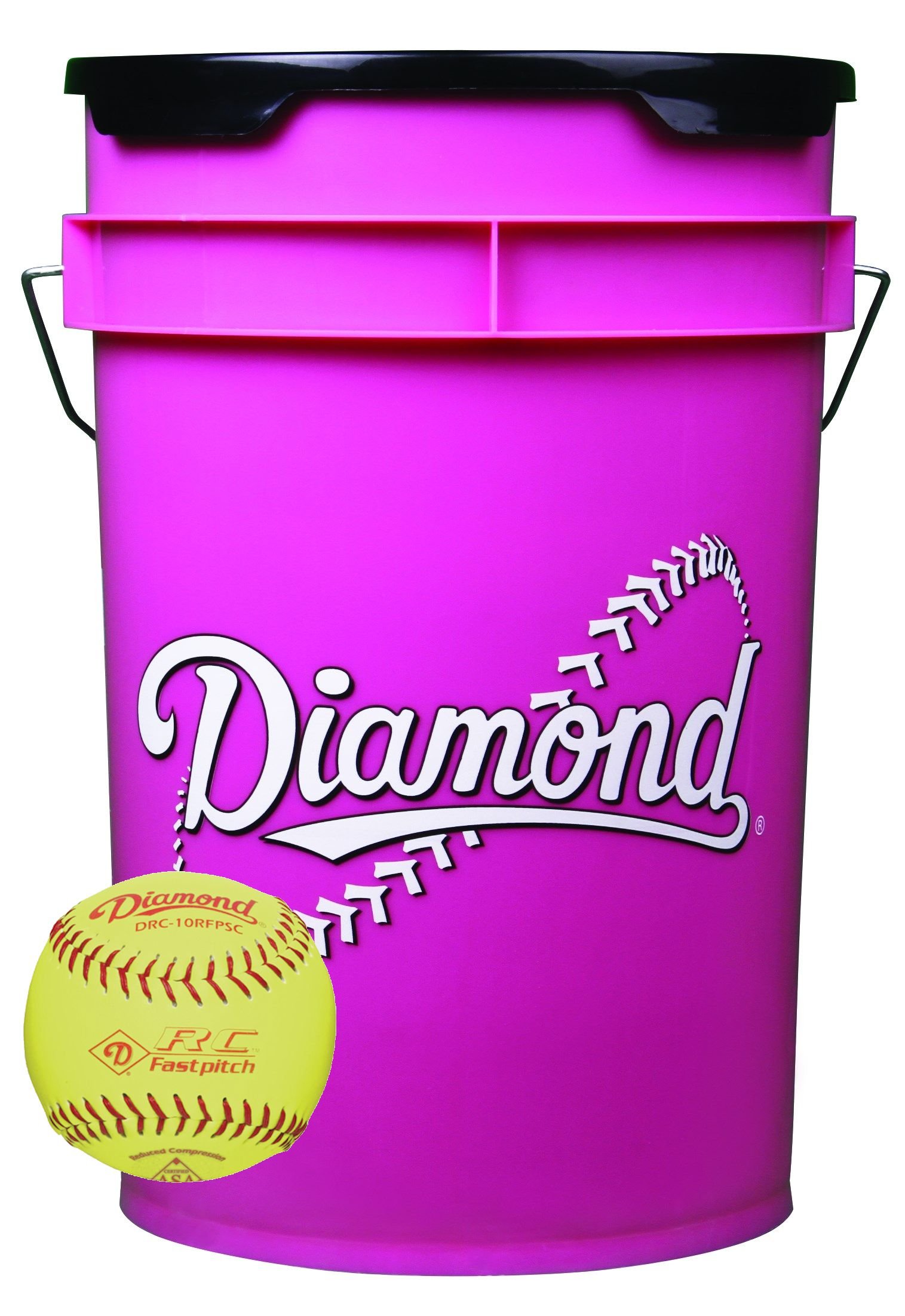 Diamond 6-Gallon Pink Ball Bucket with 18 DRC-10RFPSC 10-inch Yellow Softballs