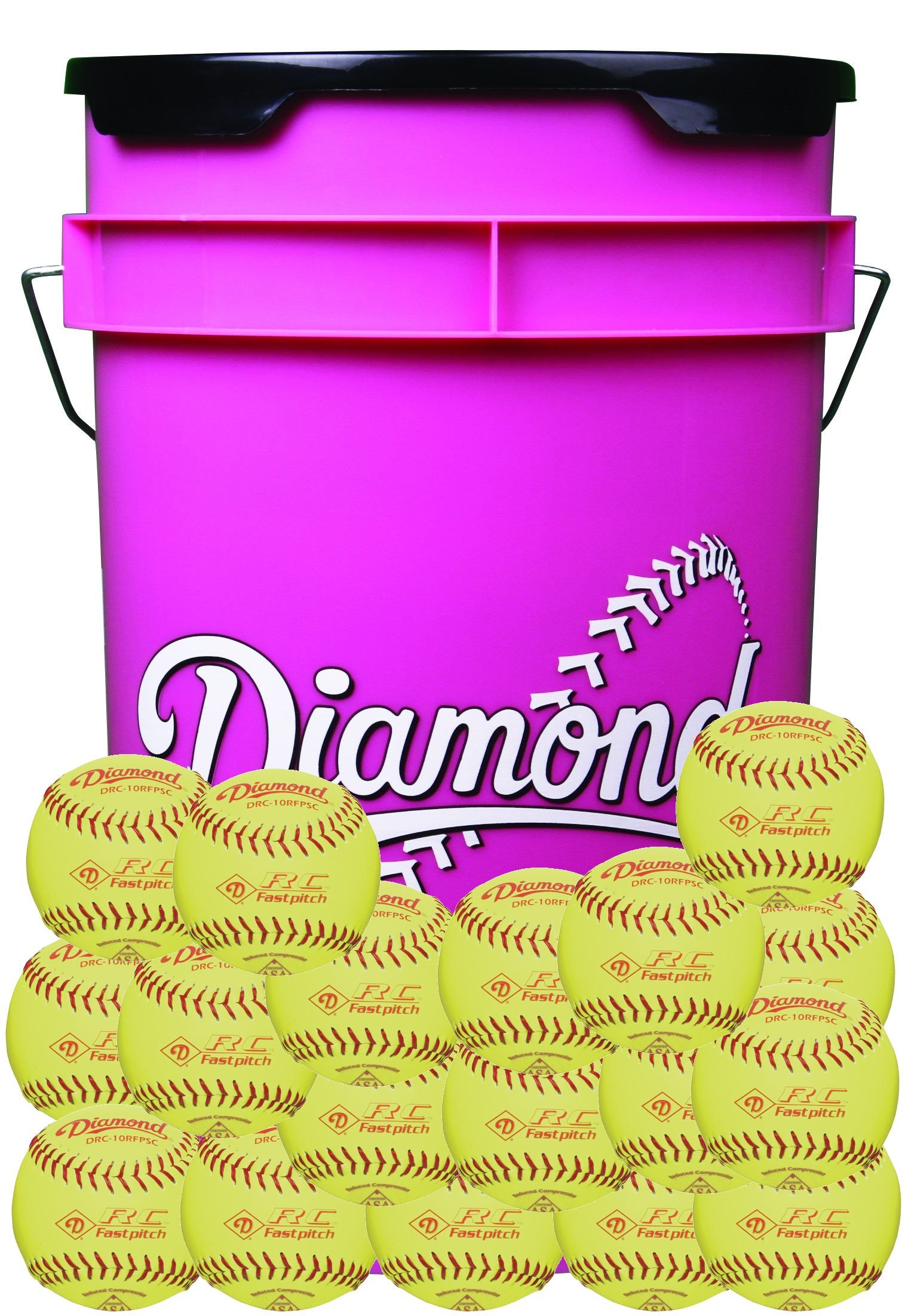 Diamond 6-Gallon Pink Ball Bucket with 18 DRC-10RFPSC 10-inch Yellow Softballs