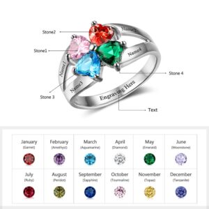 Personalized Mothers Ring with 4 Simulated Birthstones Engraved Names Family Rings Mom Jewelry for Women (10)