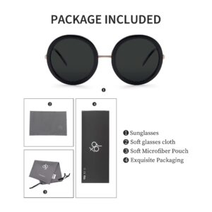 JOOX Polarized Retro Round Sunglasses for Women, Vintage Oversized Ladies Sun Glasses with 100% UV Protection Lens