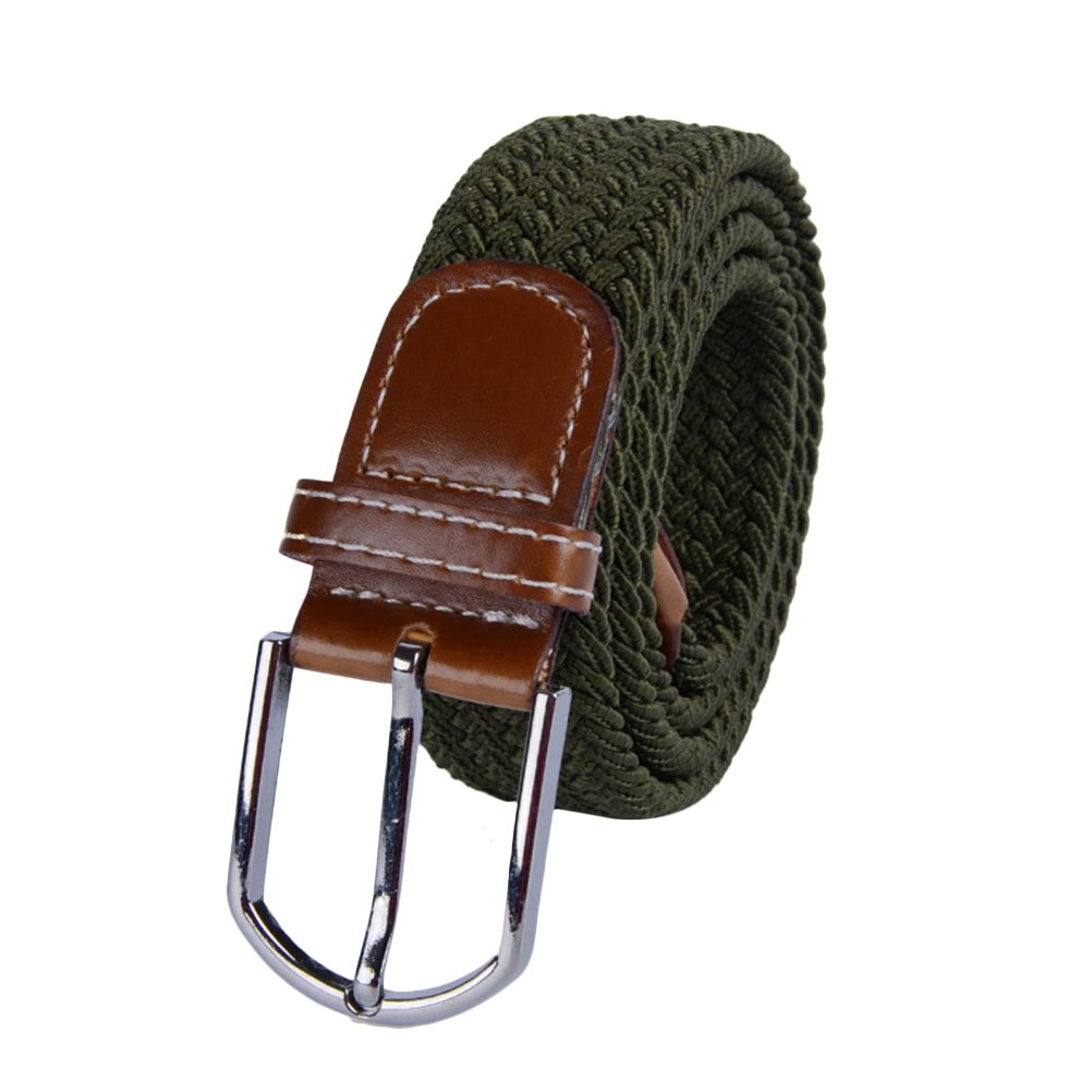 BESTOYARD Unisex Braided Belt Stretch with PU Leather Loop and End Tip (Army Green)