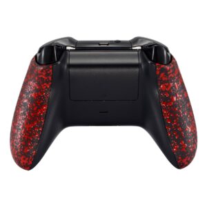 eXtremeRate Textured Red Back Panels, Comfortable Non-Slip Side Rails, 3D Splashing Handles, Game Improvement Replacement Parts for Xbox One X S Controller