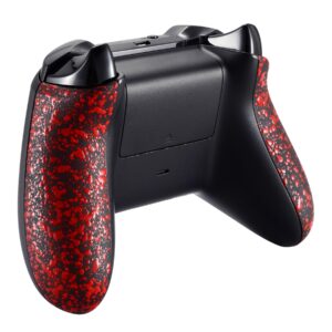 eXtremeRate Textured Red Back Panels, Comfortable Non-Slip Side Rails, 3D Splashing Handles, Game Improvement Replacement Parts for Xbox One X S Controller