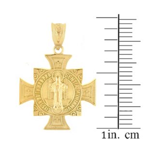 Solid 10k Yellow Gold St. Benedict of Nursia Maltese Cross Charm Pendant (0.97")