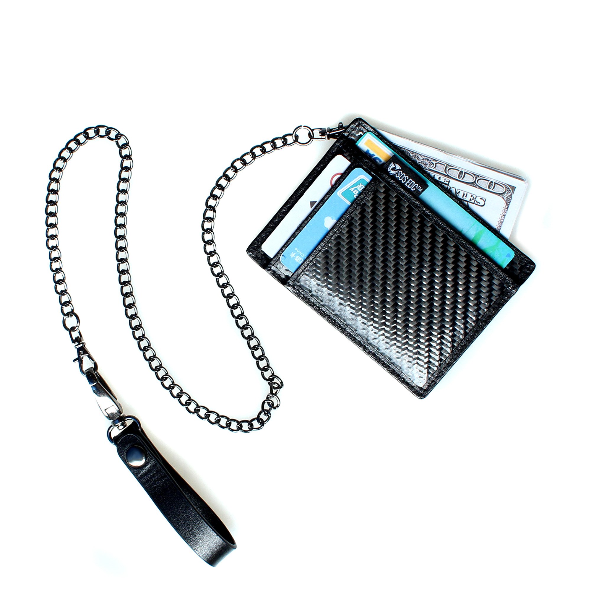 Minimalist Carbon Fiber RFID Blocking Anti-Theft Wallet w/Removable Chain