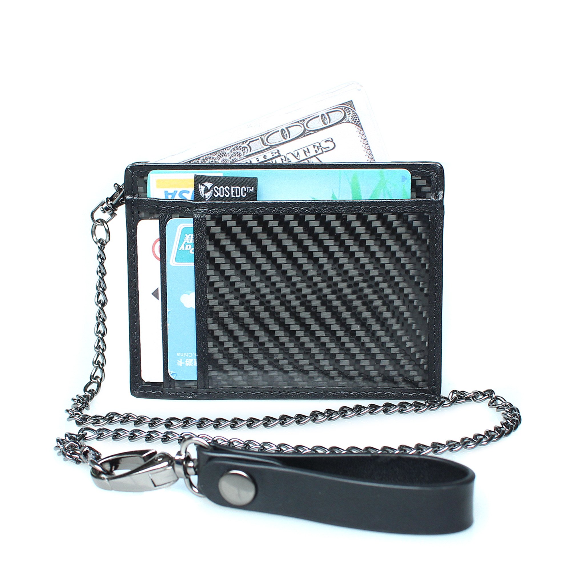 Minimalist Carbon Fiber RFID Blocking Anti-Theft Wallet w/Removable Chain