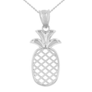 925 Sterling Silver Cut-Out Tropical Fruit Pineapple Pendant Necklace, 16"