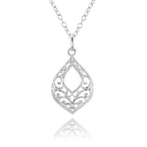 hoops & loops sterling silver open teardrop filigree necklace