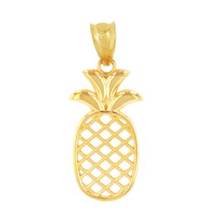 solid 14k yellow gold cut-out tropical fruit pineapple charm pendant