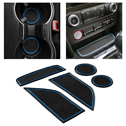 CupHolderHero fits Ford Mustang Accessories 2015-2023 Premium Custom Interior Non-Slip Anti Dust Cup Holder Inserts, Center Console Liner Mats, Door Pocket Liners 5pc Set (Blue Trim)