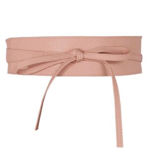 Ayliss Women Soft Leather Obi Belt Self Tie Wrap Cinch Belt,Nude Pink