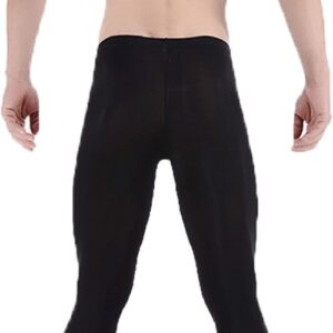 LinvMe Men's Ice Silk See Through Long Pants Slim Leggings Tights Black