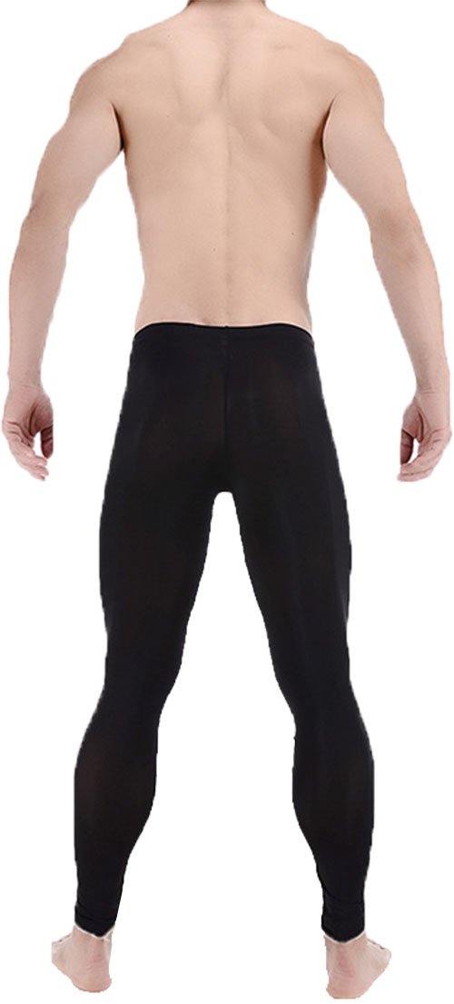 LinvMe Men's Ice Silk See Through Long Pants Slim Leggings Tights Black