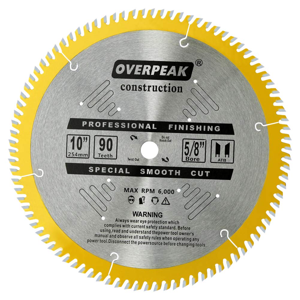 Overpeak 10-Inch Table Saw Blade ATB Ultra Fine Finishing 90 Teeth Wood Cutting Circular Saw Blades