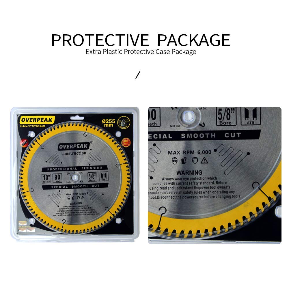 Overpeak 10-Inch Table Saw Blade ATB Ultra Fine Finishing 90 Teeth Wood Cutting Circular Saw Blades