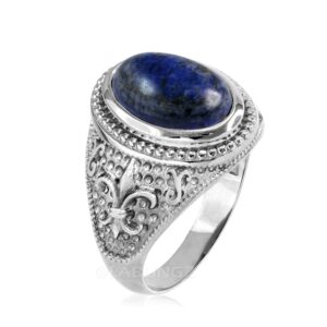 Sterling Silver Fleur-De-Lis Lapis Lazuli Gemstone Ring (9.75)