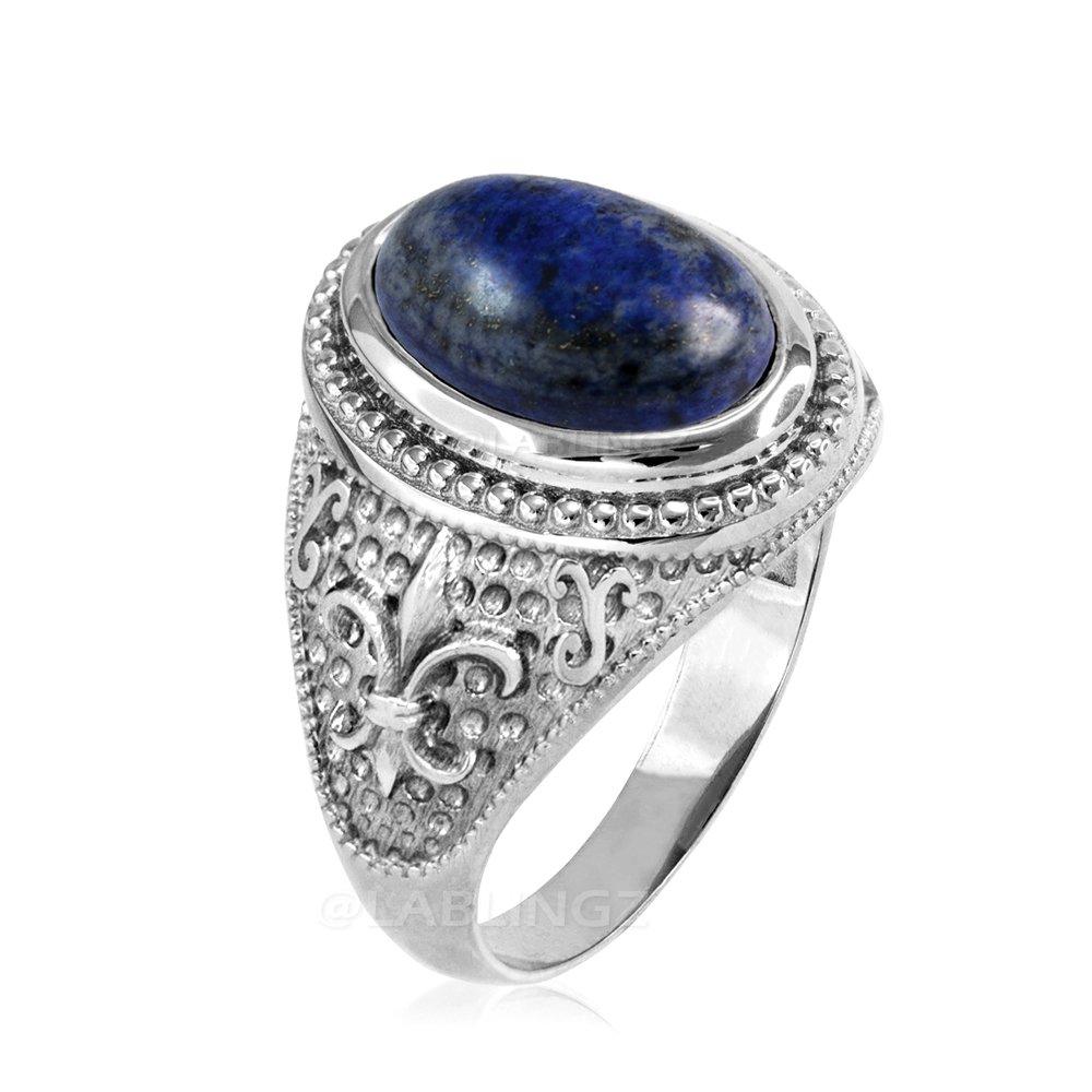 Sterling Silver Fleur-De-Lis Lapis Lazuli Gemstone Ring (9.75)