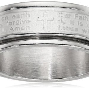 Amazon Essentials Steeltime Men's 18k Gold Plated Our Father Prayer Spinner Band Ring,Silver,8, (previously Amazon Collection)