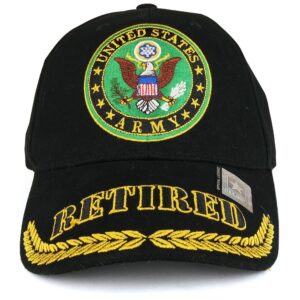 officially licensed us army retired with emblem embroidered military baseball cap - black