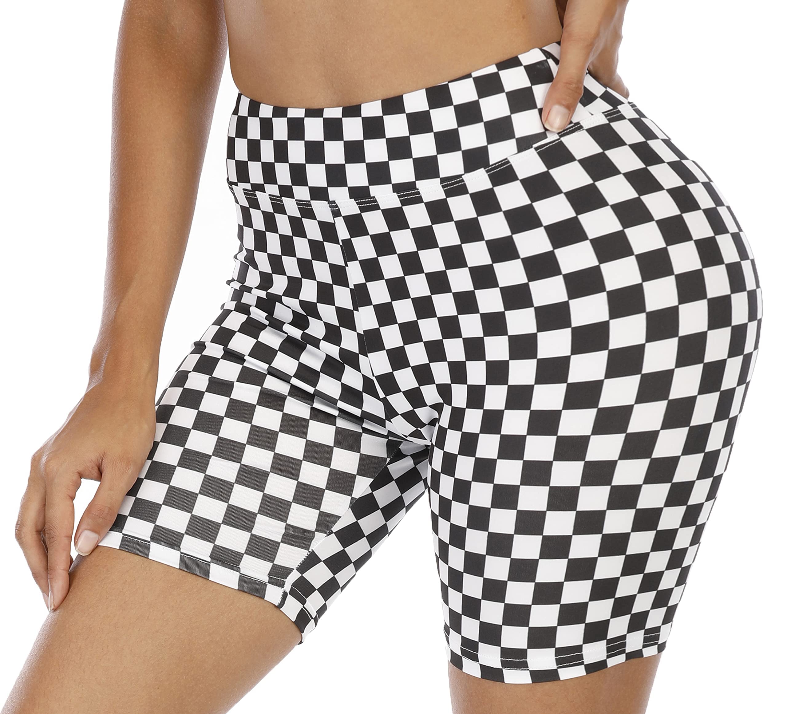 WSPLYSPJY Womens Checkerboard Printed Bodycon Short Pant Yoga Shorts 1 L