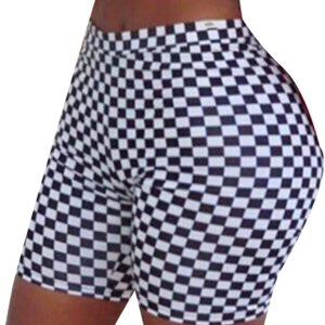 WSPLYSPJY Womens Checkerboard Printed Bodycon Short Pant Yoga Shorts 1 L