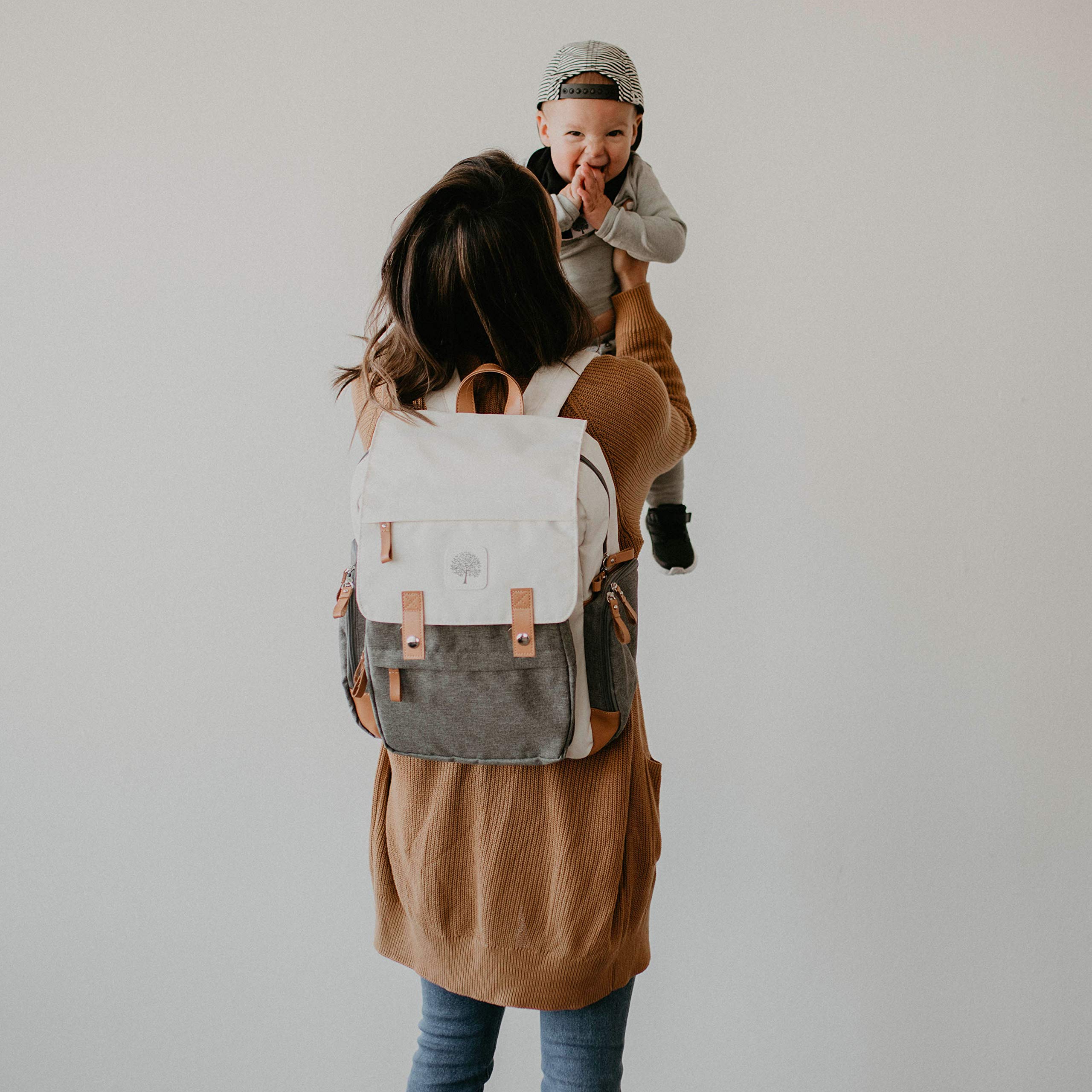 Parker Baby Diaper Backpack - Large Diaper Bag with Insulated Pockets, Stroller Straps and Changing Pad -"Birch Bag" - Cream