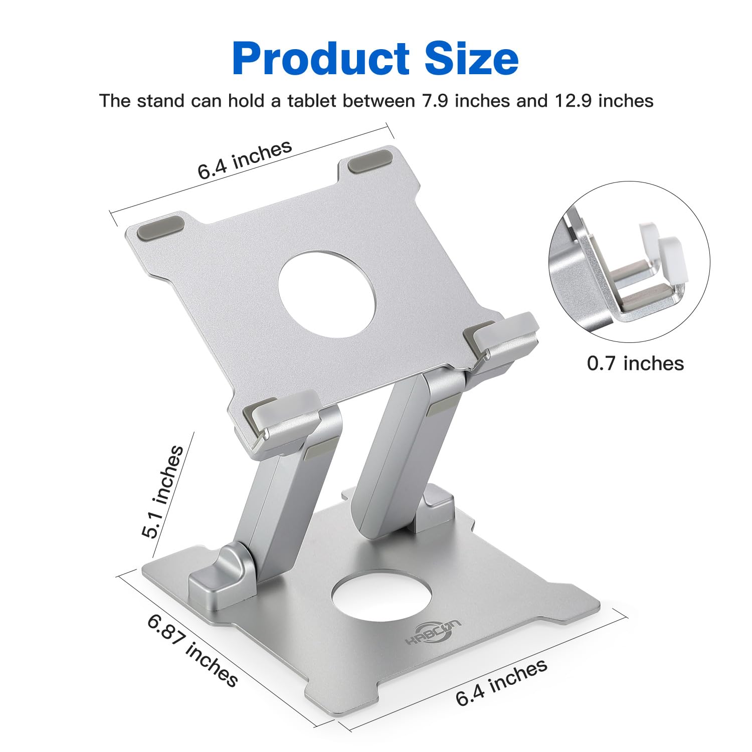 KABCON Quality Tablet Stand,Adjustable Foldable Eye-Level Aluminum Solid Up to 15-in Tablets Holder for Microsoft Surface Series Tablets,iPad Series,Samsung Galaxy Tabs,Amazon Kindle Fire,Etc.Silver