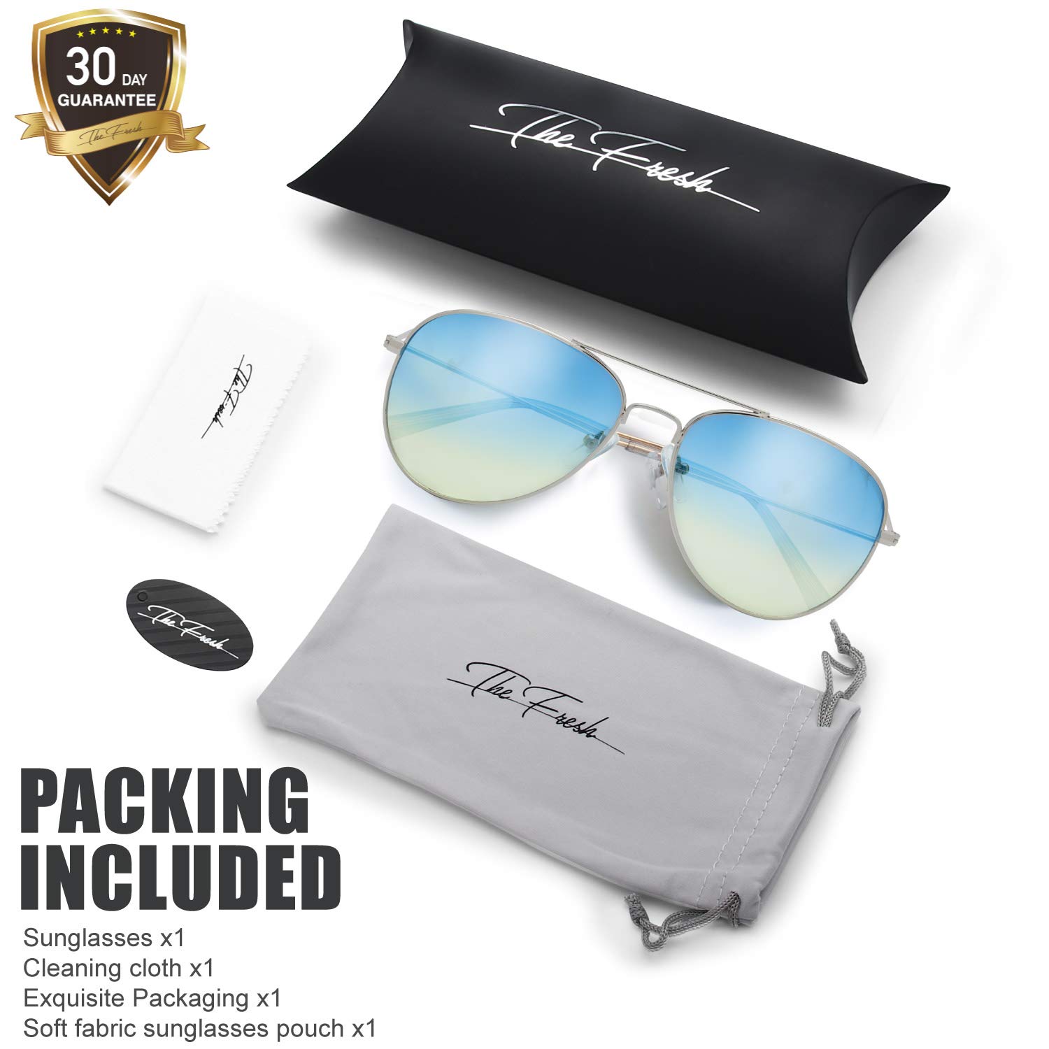 The Fresh Classic Metal Frame Oceanic Color Lens Aviator Sunglasses with Gift Box (Silver, Blue/Yellow)