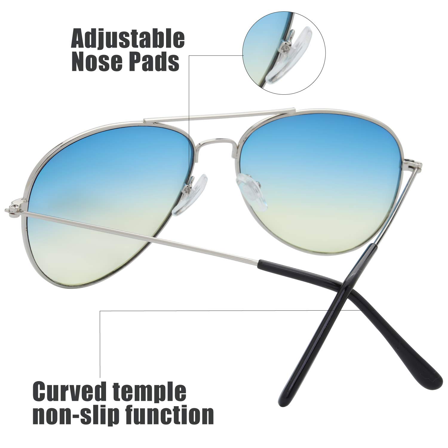 The Fresh Classic Metal Frame Oceanic Color Lens Aviator Sunglasses with Gift Box (Silver, Blue/Yellow)